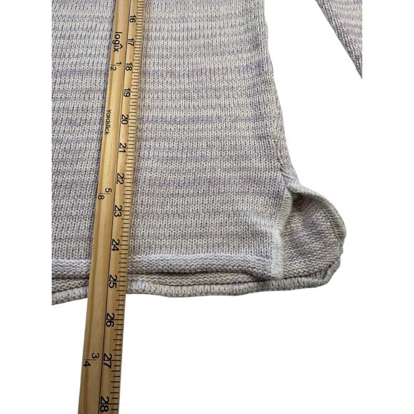 Vintage 70s 80s USA Made Cream & Purple Pastel Striped V Neck Knitted Sweater M - Picture 5 of 6